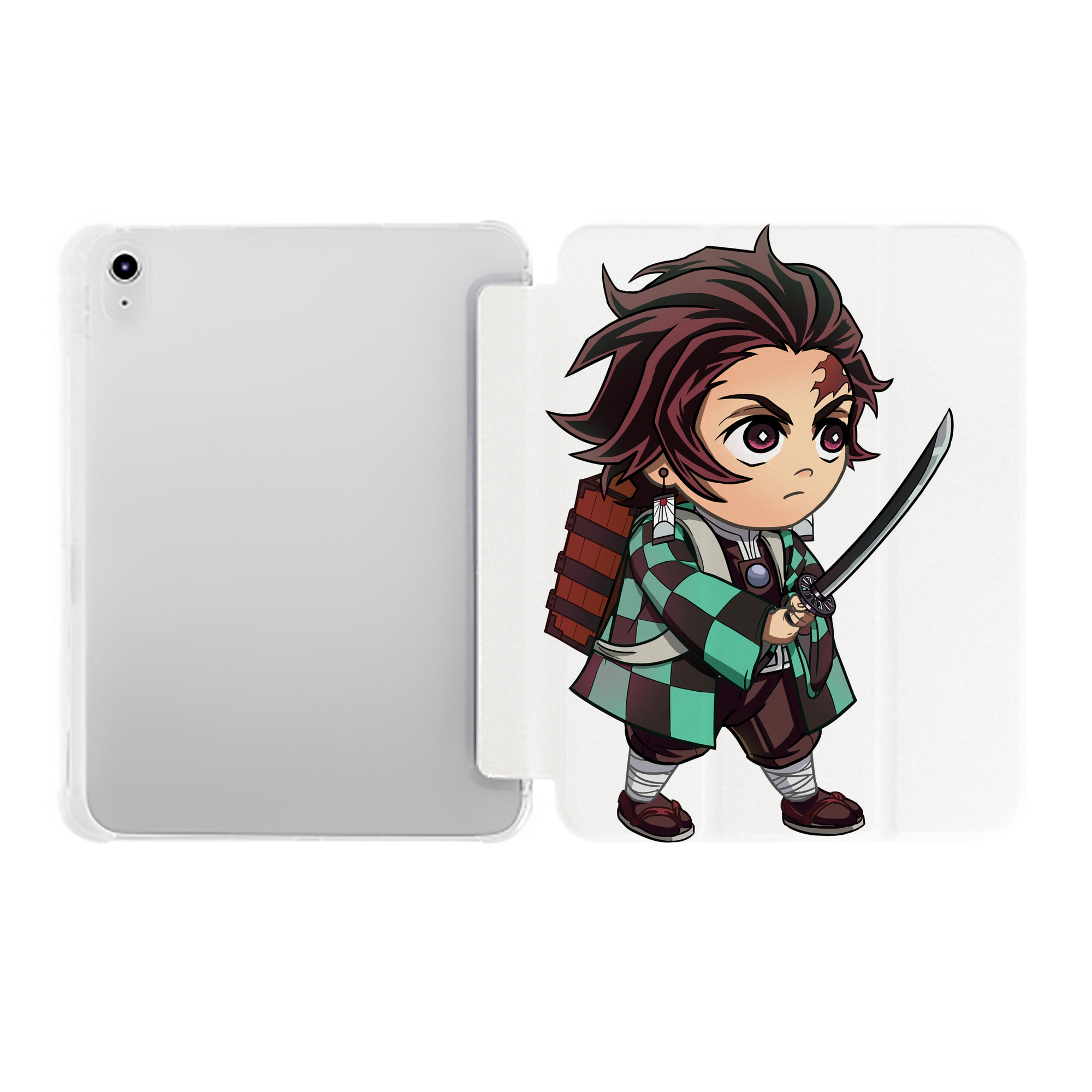 （画像用） 鬼滅の刃 竈門 炭治郎／かまど たんじろう Kamado Tanjirou IPad ケース ペン収納付き 三つ折りスタンド PUレザー×シリコン 対応機種9.5/10.5/10.9インチ